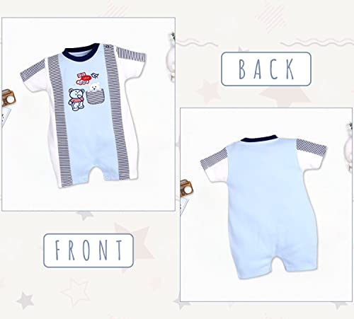 Image of BABY GO Baby Boys & Baby Girls Cotton Romper | Half Sleeve Polo Collar Jumpsuit | Newborn Infant Summer Outfit with Button Closure | Soft Breathable Playsuit | Stylish Print One Piece Dress