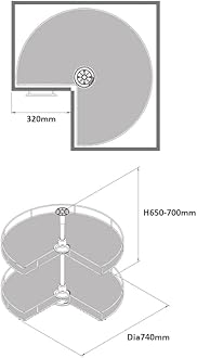 FittingsCo Premium Solid Base 3/4 Carousel for Kitchen Corner L Cabinets 740mm Diameter 2 Colours Adjustable Height (Anthracite)