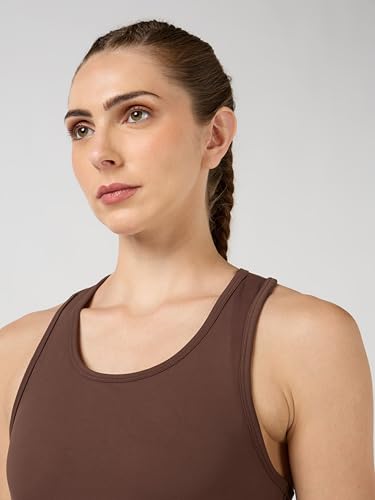 Image of TECHNOSPORT Women's Solid Slim Fit Scoop Neck Sports Bra ELASTOPLUS 4-Way Stretch Sleeveless Polyester Quick Dry UPF50+ for Gym Yoga Running