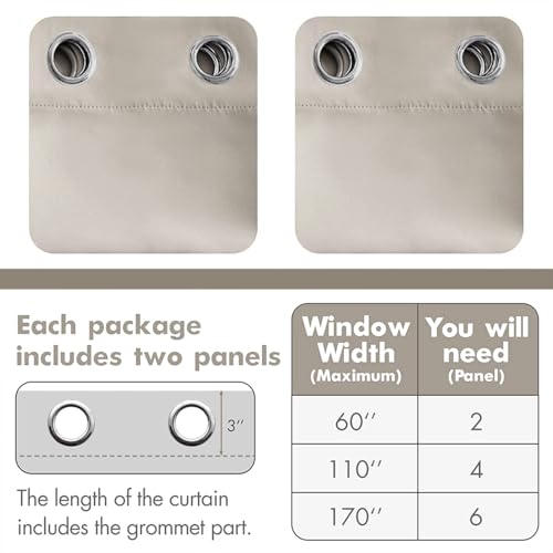 MIULEE Blackout Curtains for Bedroom Living Room Thermal Insulated Room Darkening Grommet Top Solid Light Blocking Drapery Set of 2 Window Panels 52 x 72 Inches Natural