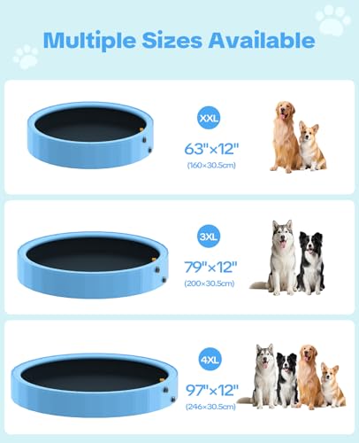 Image of 79'' Dog Pool with Sprinkler, Foldable Dog Pools for Large Dogs, 2-in-1 Non-Slip Swimming Pool for Dogs & Kids, Heavy Duty Hard Plastic Pet Bathing Tub for Outdoor Backyard, Blue