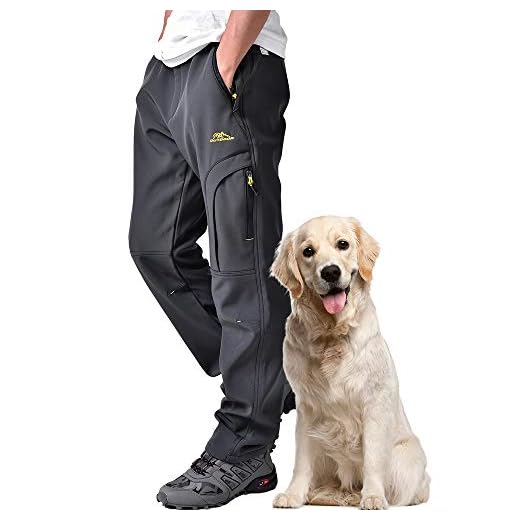 Toomett Men's snow Pants Skiing Winter Insulated Soft Shell Outdoor fleece lined Hiking Pants with zipper pockets,MH4409,Grey,36