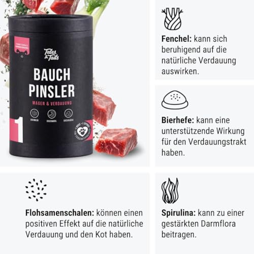 Tales & Tails - Bauchpinsler Verdauungs-Snack für Hunde | Für Allergiker Hunde | Getreidefrei | 1 Dose - 1 x 325g