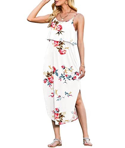 LILBETTER Women's Adjustable Strappy Split Summer Beach Casual Midi Dress