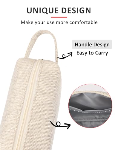 Image of Fmeida Pencil Case Pouch - Water Resistant Pencil Pouch Portable Pencil Bag Simple Office Supplies Stationery Pouch with Handle - Retro Beige