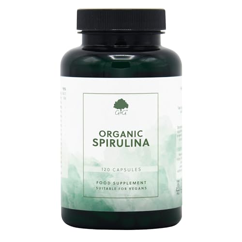 Organic Spirulina Powder Capsules 500mg - Organically Grown in The Mongolian Plateau - 120 Vegan Capsules - Non-GMO, Made in The UK by G&G Vitamins