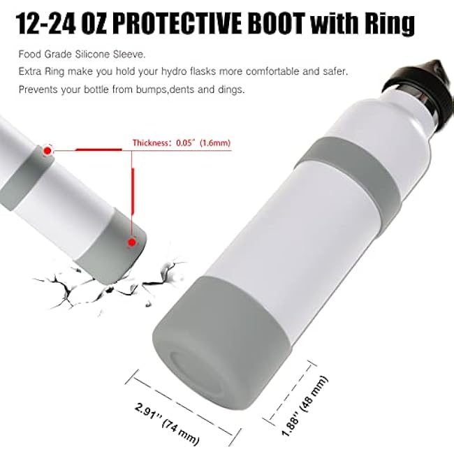 Greant Double Protective Water Bottle Boot Compatible with Hydro Flask, Silicone Flex Boot Compatible with Hydroflask Boot, Universal Anti-Slip Bottle Sleeve, 3 Sizes to Choose