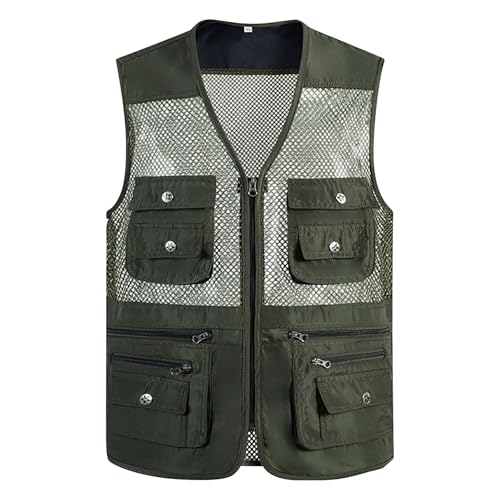 Men's Mesh Fishing Vests Photography Work Multi-Pockets Utility Waistcoat Outdoors Journalist's Sleeveless Jacket