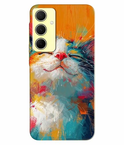 Image of Printed Hard Back Case Cover & Compatible for Samsung Galaxy A55 5G | Samsung A55 5G | Cat Painting Art (Multicolor) - D1191
