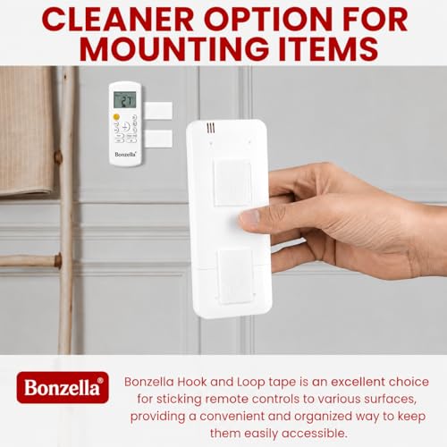 Image of BONZELLA Self Adhesive Hook and Loop Tape, Mosquito Net Mounting Tape for Office use, Photo Frames, Multipurpose Double Sided Adhesive Hook Loop Tape for Crafting & Wall Hanging, White (2M x 25mm)