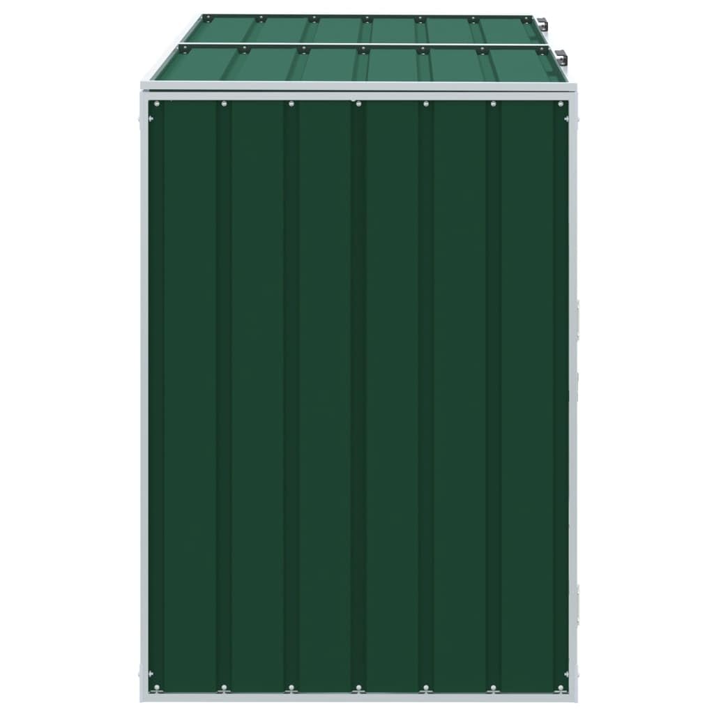 Copribidone con Ruote per 2 Bidoni Verde 144x81x113 cm Acciaio, Copribidone Spazzatura Esterno, Copri Bidoni Spazzatura Esterno, Copri Pattumiera da Esterno