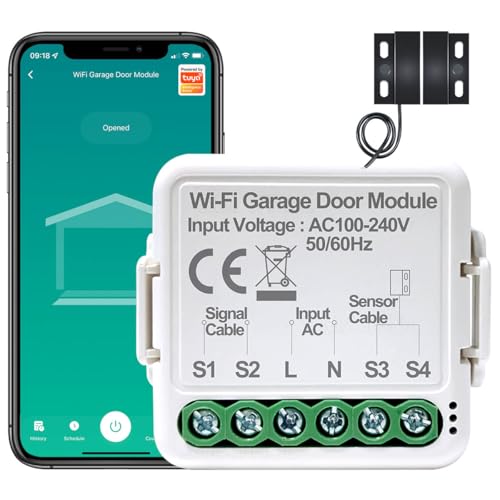 Acmerota Smart Garage Door Opener Smart Garage Door Remote Voice/Remote Control, with Timer Auto Close/Open, Add-On to Existing Garage Compatible with Alexa Google Home, 5M