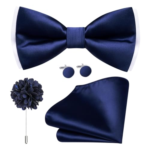 Image of Dubulle Mens Paisley Striped Bowtie Set Pre-tied Bowtie for Men and Pocket Square Set Wedding Business
