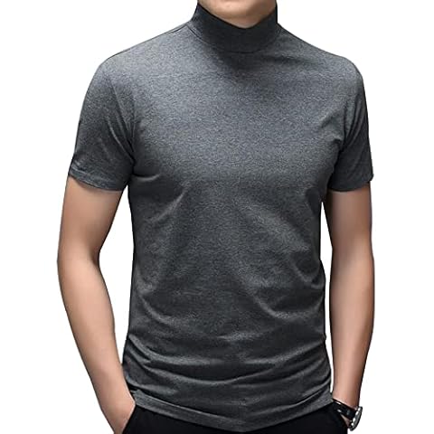 TSSOE Men's Turtleneck Short Sleeve Pullover Lightweight T-Shirt Casual Slim Fit Tops Blouse Shirts Dark Gray L Cover