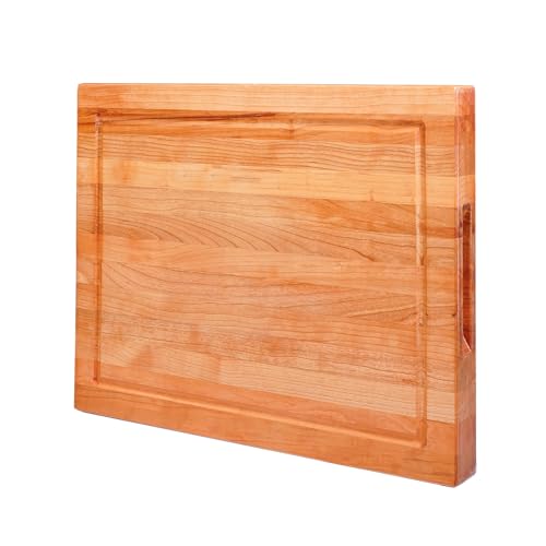 CONSDAN Wood Cutting Board for Kitchen, USA Grown Hardwood, 16 x 12, Solid Cherry Wood with Invisible Inner Handle, Prefinished with Food-Grade Oil, Suitable for Kitchen Edge Grain, 1-1/2