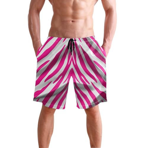 Quick Dry Pink Zebra Stripe Men's Swimming Shorts Swim Trunks with Mesh Lining Beach Wear - S