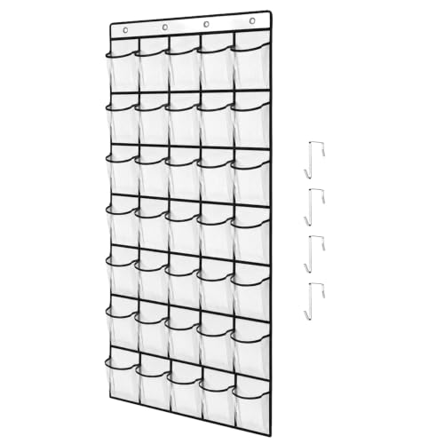 35 Pockets Over The Door Shoe Organizer, Large Breathable Mesh Hanging Shoe Rack with 4 Metal Hooks, Space Saving White Over Door Shoe Storage Holder Mesh Bag for Closet Entryway Bedroom Pantry - Image 8