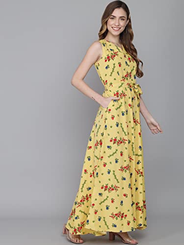 Image of Rudraaksha Women's Printed Maxi Dress Sleeveless Fit & Flare Long Dress || Western Dress for Women || Stylish Maxi Dress Dress || Summer Dress || Boho Printed Dress for Women