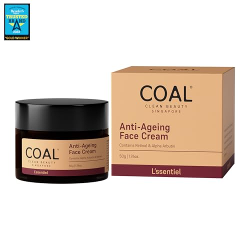 Image of COAL Clean Beauty Anti-Ageing Face Cream with Retinol & Alpha Arbutin | Slows Premature Ageing & Reduces Fine Lines and Wrinkles| Women | All Skin Types | 50g