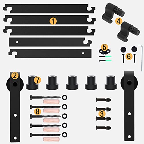 Toimiotoim 6Ft Sliding Barn Door Hardware Kit For Single Doors Heavy Duty Sturdy, Smoothly And Quietly, Fit 1 3/16-2" Thickness Door Panel - Black(J Shape Hanger) #TOP4