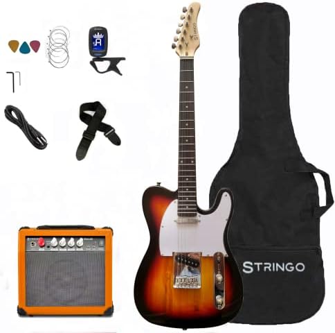Sunburst Electric Guitar Beginner Kit Full Size 39 Inch Tele Style Guitar, 20W Amplifier 3 Picks, Shoulder Strap, Tuner, Bag Case