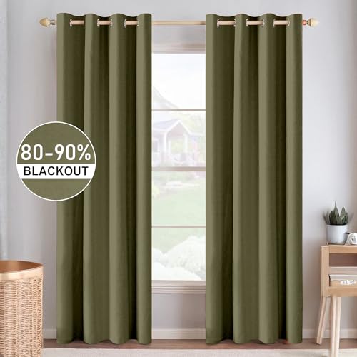 Image of Cortina 80-90% Blackout Solid Door Curtains 9 Feet Set of 2 - Thermal Insulated | Curtain for Living Room | Drapes for Bedroom | (9 Feet, Olive)
