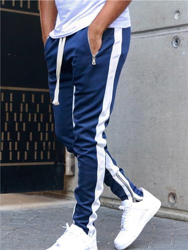Mens Active Regular Fit Casual Sweatpants Stripe with Ankle Zippers Classic Slim Fit Side Stripe Track Pants4
