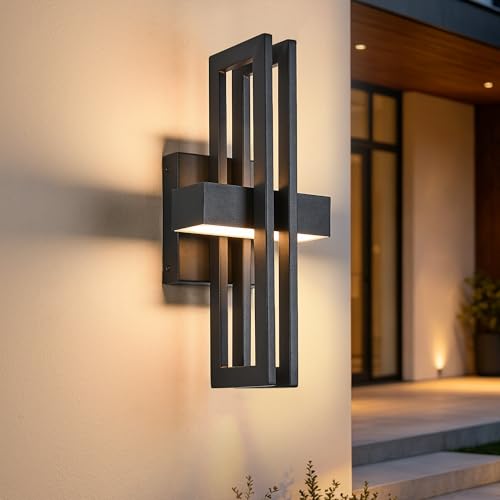 Image of 15Inch Small Outside Lights High-End Black Wall Scones IP65 Waterproof Anti-Rust Garage Lights, Elegant Outdoor Lamp for House Porch Patio Garage Front Door,Outdoor Wall Lighting Fixtures