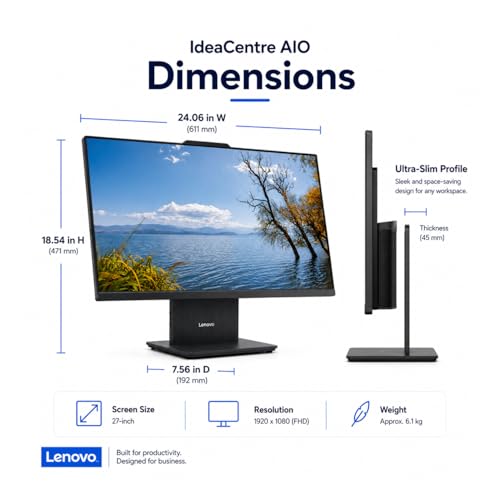 Image of Lenovo IdeaCentre All-in-One Business Desktop, 27 inch FHD 100Hz Display, Intel Core i7-13620H(12Core, 20Threads), 16GB DDR5, 256GB SSD, External Monitor Support, Wireless KB & Mouse, Windows 11 Pro