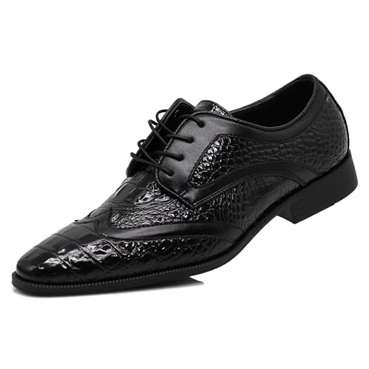 ODN Sapato social masculino Oxford com estampa de crocodilo jacaré, Preto 01, 41