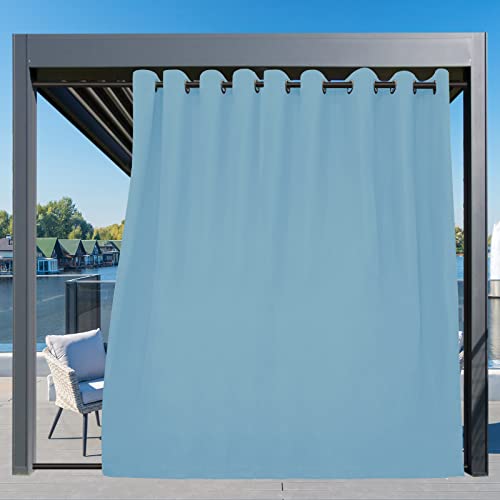 Image of Easy-Going Outdoor Curtains for Patio 1 Panel, 150x96 inch, Sky Blue | Waterproof, Windproof, Weatherproof Privacy Outdoor Curtains for Cabanas Porches and Pergolas, Grommet Top and Tab Bottom