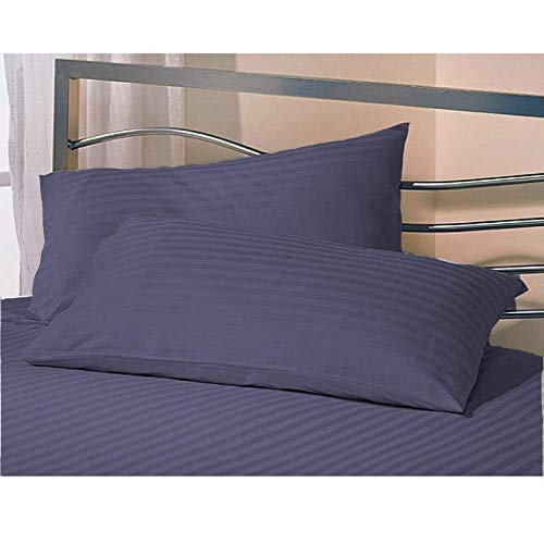 Image of Cotton Luxurious Striped 2 Piece Sateen Pillow Cover Set, Normal Size, 16 inch x 24 inch- Dark Blue