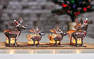 HomeZone Reindeer Votive Tealight Christmas Candle Holder Metal Festive Rustic Décor Candle Holder Xmas Centrepiece Rudolf Santa Reindeer Display Gift