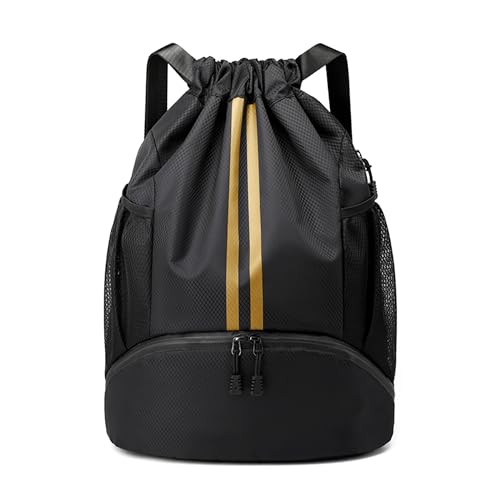 Image of JELUTAR Drawstring Backpack Gym Bag with Shoes Pocket, Black Gold
