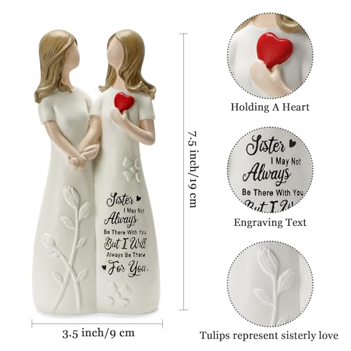 Sister Gift for Women Resin Sister Figurines for Women Bestie Friendship Christmas & Birthday Gift (White) - Image 3