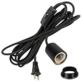 Hovnuyee Plug in Pendant Light Cord with Switch,Braided Hanging Lamp Kit with Ceramic Bulb Socket,DIY Lamp Shade Replacement Cord,Swag Light kit Fixture Fabric Wrapped Cable 15ft Black