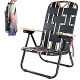 CleverMade Sequoia Folding Backpack Chair; 5 Recline Position Chair Great for Beach, Camping, and Picnics; Made From Recycled Materials, Black Obsidian