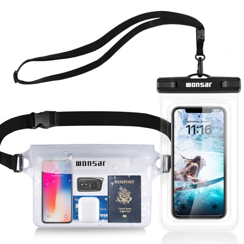 wonsar wasserdichte Tasche, wasserdichte handyhülle Unterwasser, wasserdichter Beutel, wasserfeste Tasche Bauchtasche wasserdicht für Wassersport, Strand, Schwimmen, Bootsfahrten usw