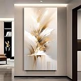 UUDEZO Tableau décoratif abstrait vertical doré, lumineux et luxueux, idéal pour la décoration murale de votre salon (50 x 100 cm avec cadre).