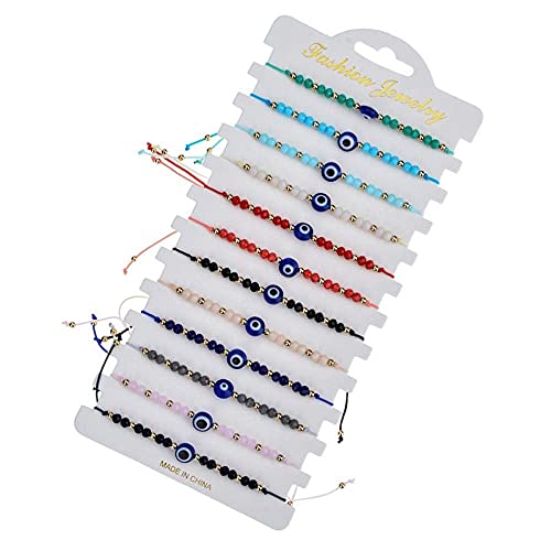 12 Pcs Colorful Evil Eye Beaded Bracelets Hamsa Handmade Braided String Turkish Nazar Amulet Cord Thread Bracelet Anklet Good Luck Blue Lucky Eye Mal De Ojo Jewelry for Protection-Deep Blue
