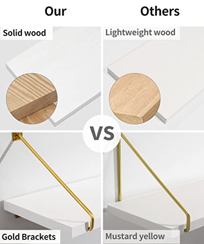 Godimerhea White Floating Shelves For Wall, Set Of 2 Wall Mounted Hanging Wood Shelf With Gold Brackets, Modern Luxury Decorative Organizers Storage Shelves For Bathroom, Living Room, Bedroom #TOP4