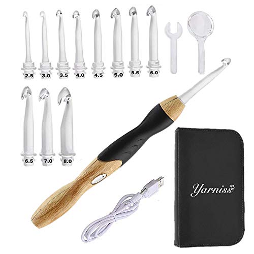 11 Sizes Lighted Crochet Hooks Set - Light Up Crochet Hooks with Case,Rechargeable Crochet Hook with Light,2.5mm to 8mm