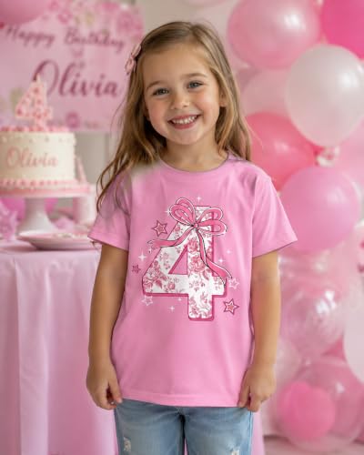Image of Lovekider Girls Birthday T Shirts Cotton Short Sleeve T-Shirts Tee Party Clothing 3-6 Years