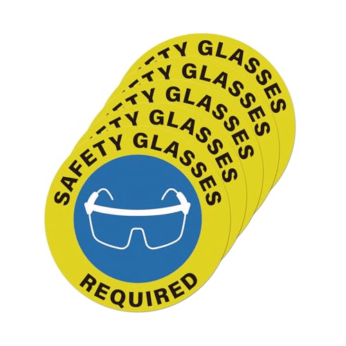 YIKIADA 5 Pack Safety Glasses Required Sticker 17 Ã— 17 Inches Eyes Protection Caution Warning Safety Sign Self Adhesive Vinyl Waterproof Signage for Factory Warehouse Workplace