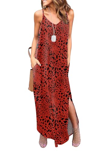 Image of HUSKARY Women's Summer Casual Sleeveless V Neck Strappy Split Loose Dress Beach Cover Up Long Cami Maxi Dresses with Pocket