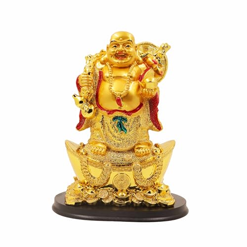 Image of Spillbox Resin Golden Happy man Statue|Laughing Buddha|Feng Shui|Show Piece|Gift Item |Vastu|Decorative Showpiece for Home Decor|Office Desk Table (Happy Man Boat)