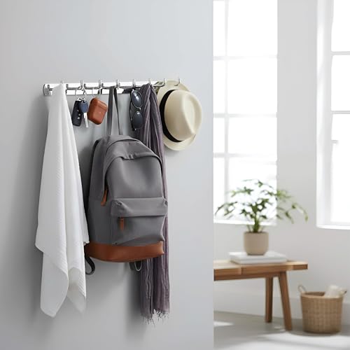 Image of iSTAR Stainless Steel 8 Pin Bathroom Cloth Hooks Hanger Door Bathroom Robe Hooks Rail for Hanging Keys,Clothes,Towel Steel Hook (Silver) (Pack of 1)