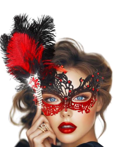 Campsis Masquerade Mask for Women, Feather Masquerade...