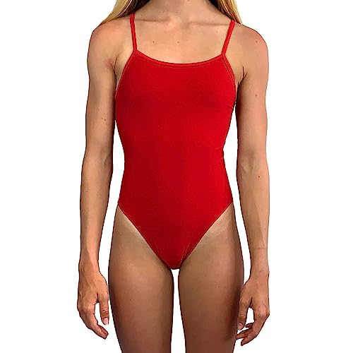 Junior Guard Girls Thin Strap 1-Piece Red Swimsuit-26