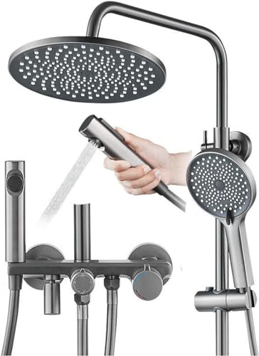 Système de douche thermostatique gris anti-brûlure avec ciel de pluie pour salle de bain